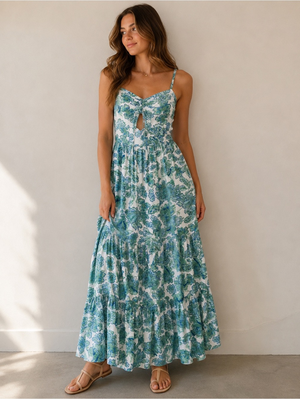 Minkpink Alessia Floral Maxi Dress Small Blue Green Coastal Resort Vacation S
